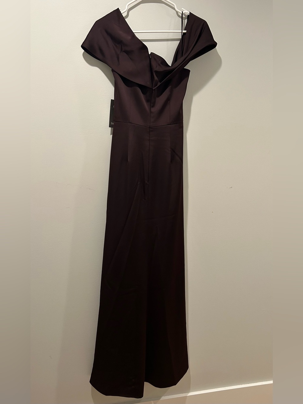 THEIA Celia One Shoulder Draped Gown in Chocolate Brown - Picture 9 of 10
